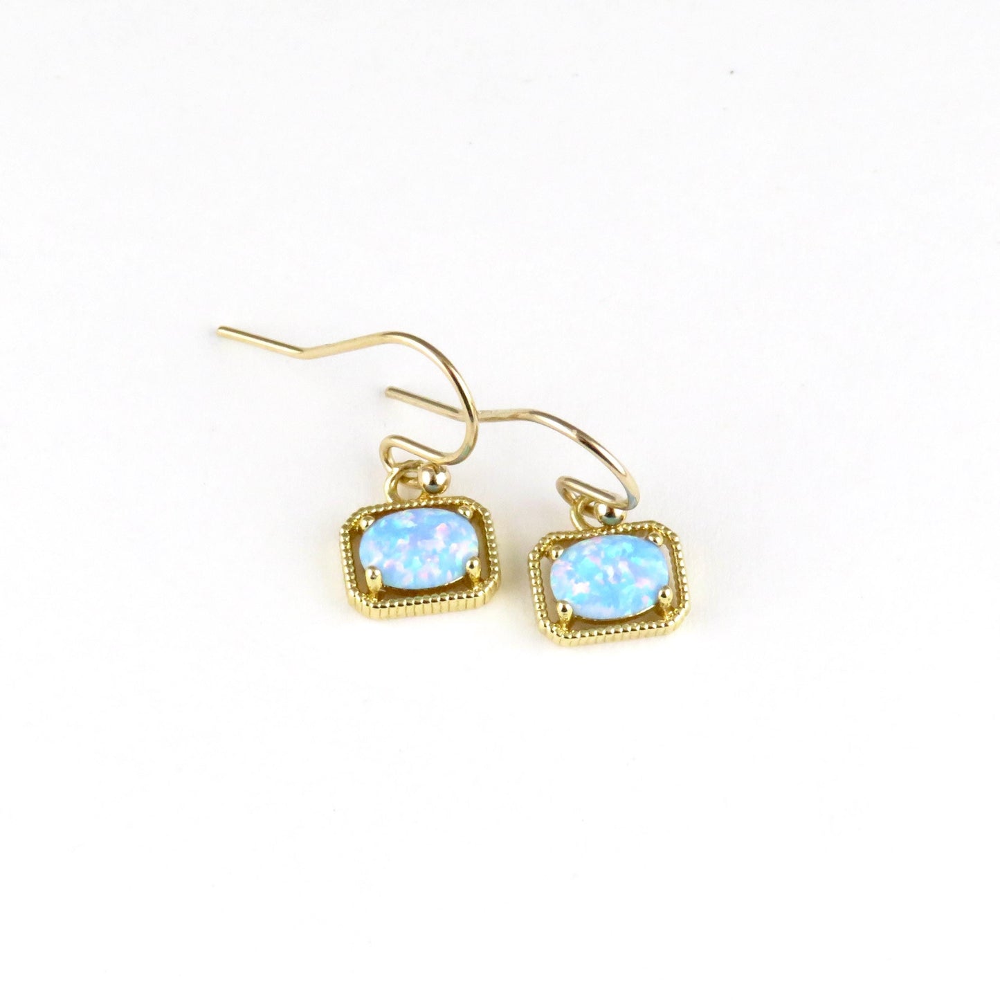 Gold Blue Opal Earrings | Gold Retro Opal Earrings | Framed Opal Earrings | Art Deco Opal Earrings | Geometric Gold Blue Opal Earrings