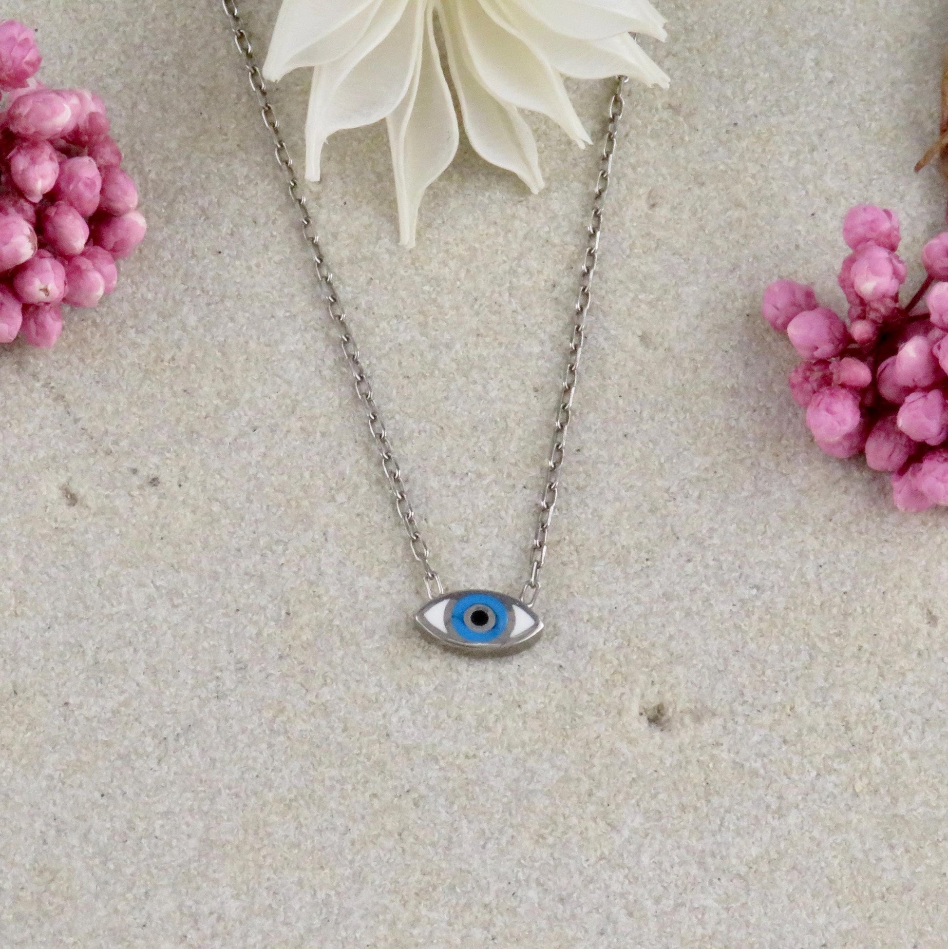 Silver Evil Eye Necklace | Sterling Tiny Eye Necklace | Silver Enamel Eye | Mini Eye Charm Necklace | Small Evil Eye Protection Necklace