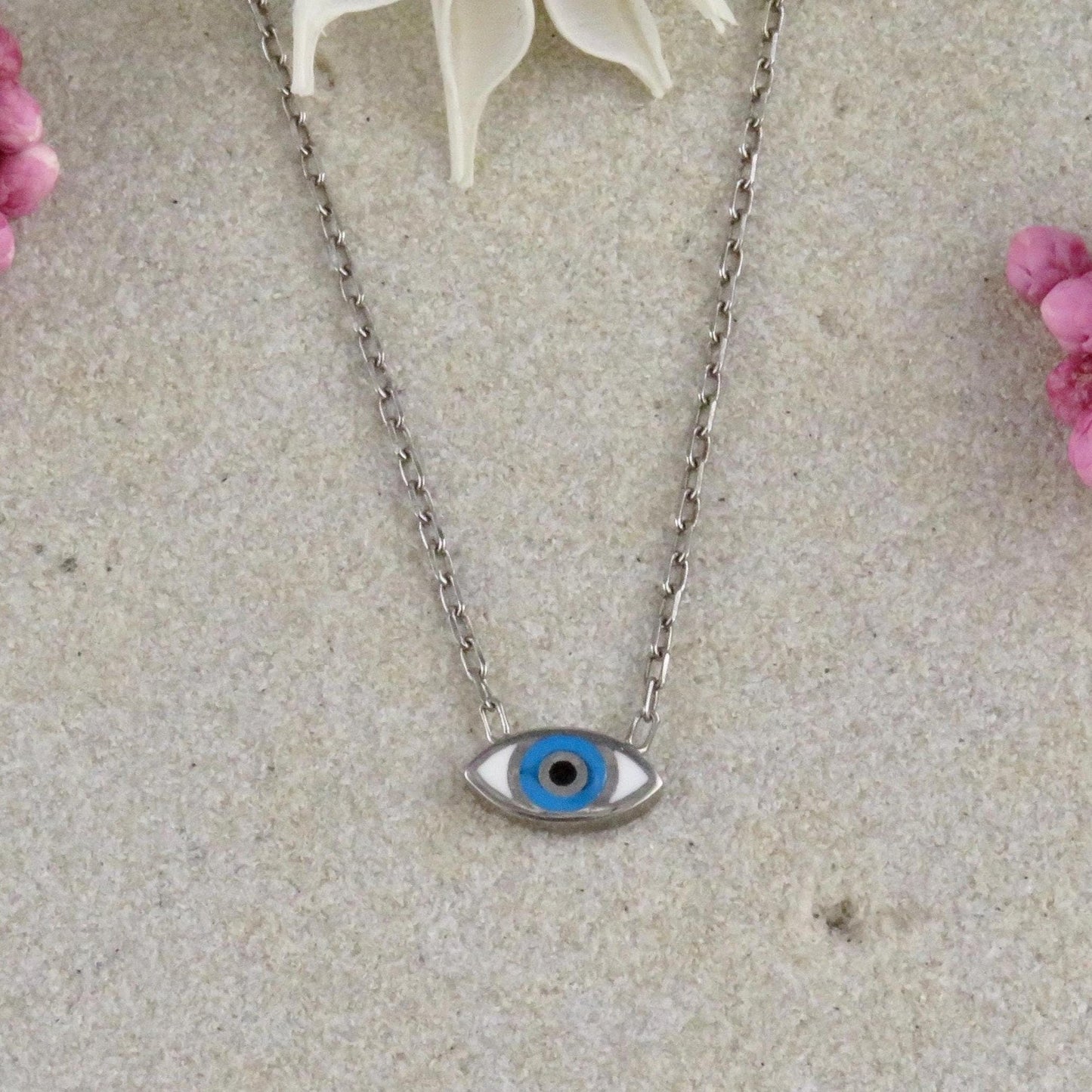 Silver Evil Eye Necklace | Sterling Tiny Eye Necklace | Silver Enamel Eye | Mini Eye Charm Necklace | Small Evil Eye Protection Necklace