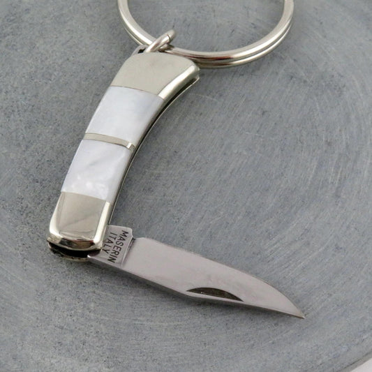 Pearl Knife Keychain | Mini Knife Keyring | Small Pocketknife Keychain | Mother of Pearl Mini Knife Keychain | Pearl Knife Keyring