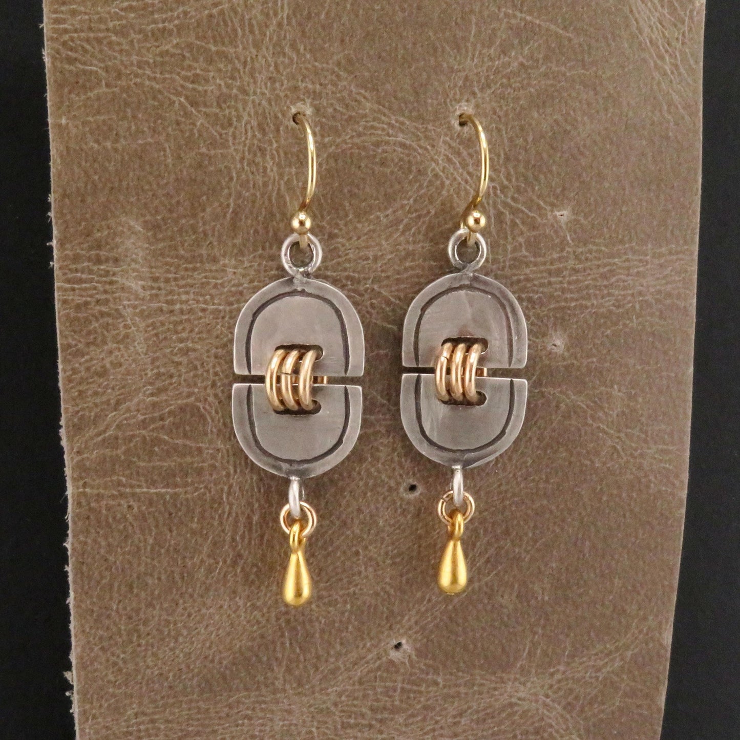 Mixed Metal Artisan Earrings | Silver Gold Earrings | Two Tone Earrings | Mixed Elements Earrings | Sterling Geometric Drop Earrings