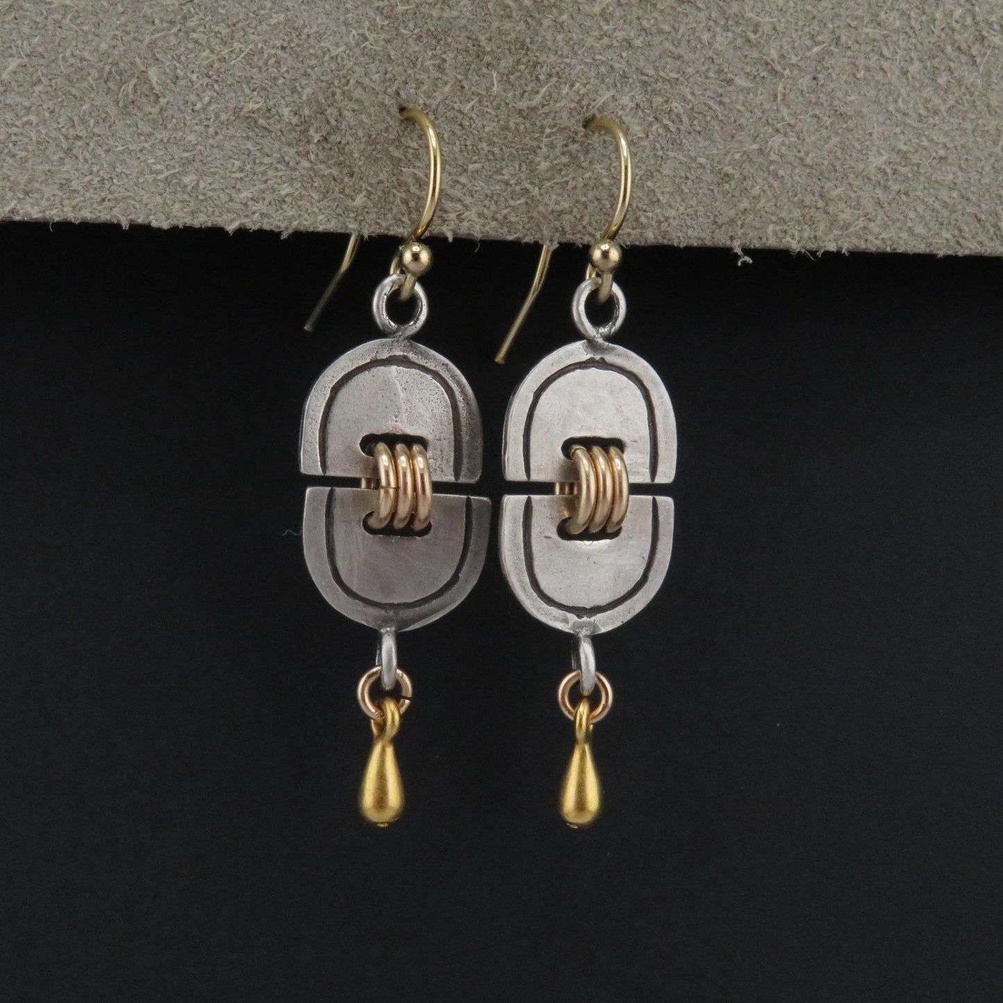 Mixed Metal Artisan Earrings | Silver Gold Earrings | Two Tone Earrings | Mixed Elements Earrings | Sterling Geometric Drop Earrings