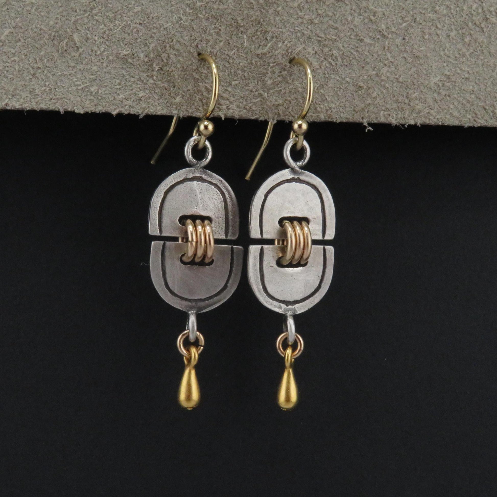 Mixed Metal Artisan Earrings | Silver Gold Earrings | Two Tone Earrings | Mixed Elements Earrings | Sterling Geometric Drop Earrings