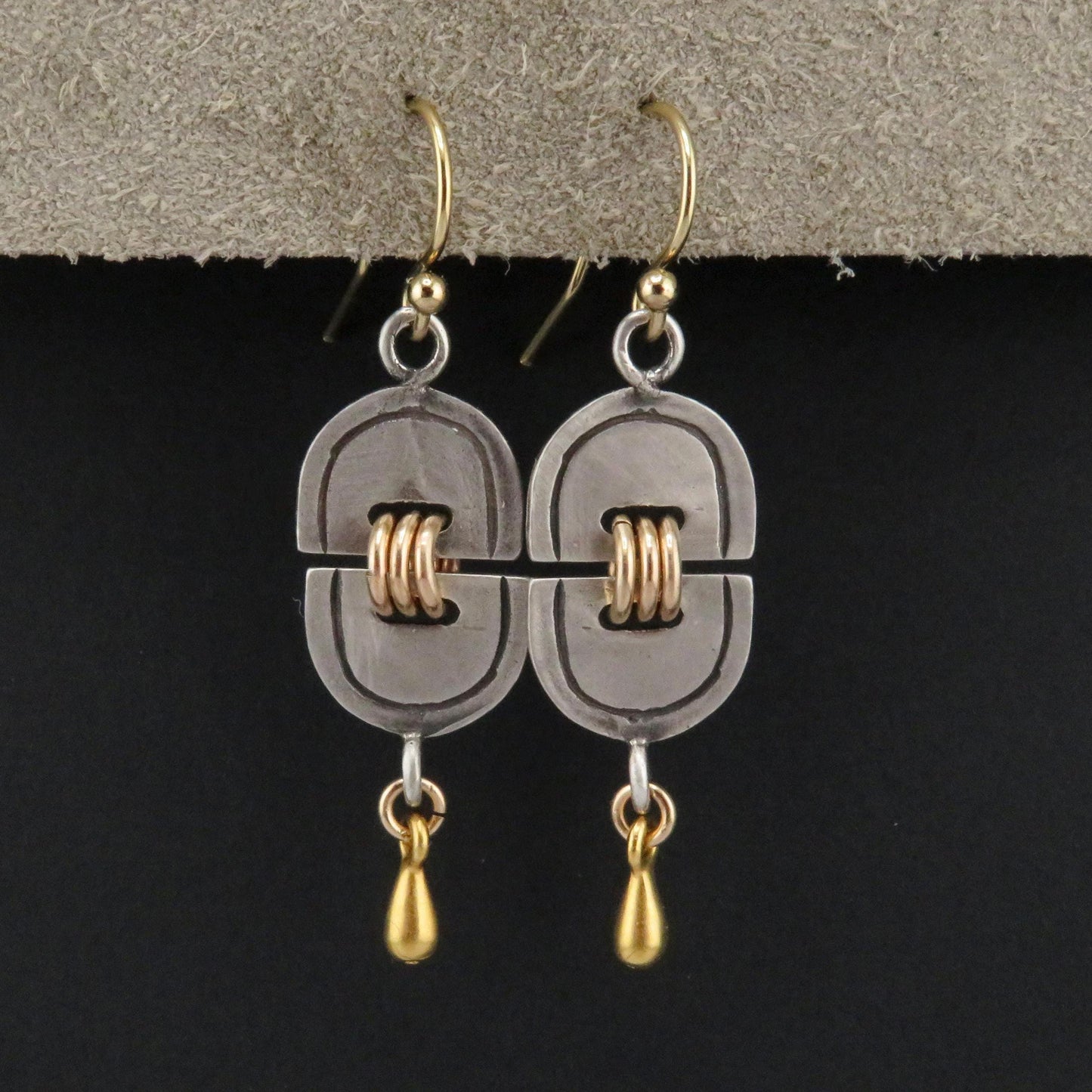 Mixed Metal Artisan Earrings | Silver Gold Earrings | Two Tone Earrings | Mixed Elements Earrings | Sterling Geometric Drop Earrings