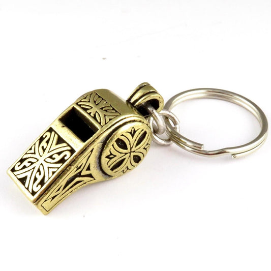 Brass Whistle Keychain | Geo Whistle Keyring | Brass Fancy Whistle | Gold Whistle Keyring | Rustic Brass Whistle Keychain | Whistle Gift