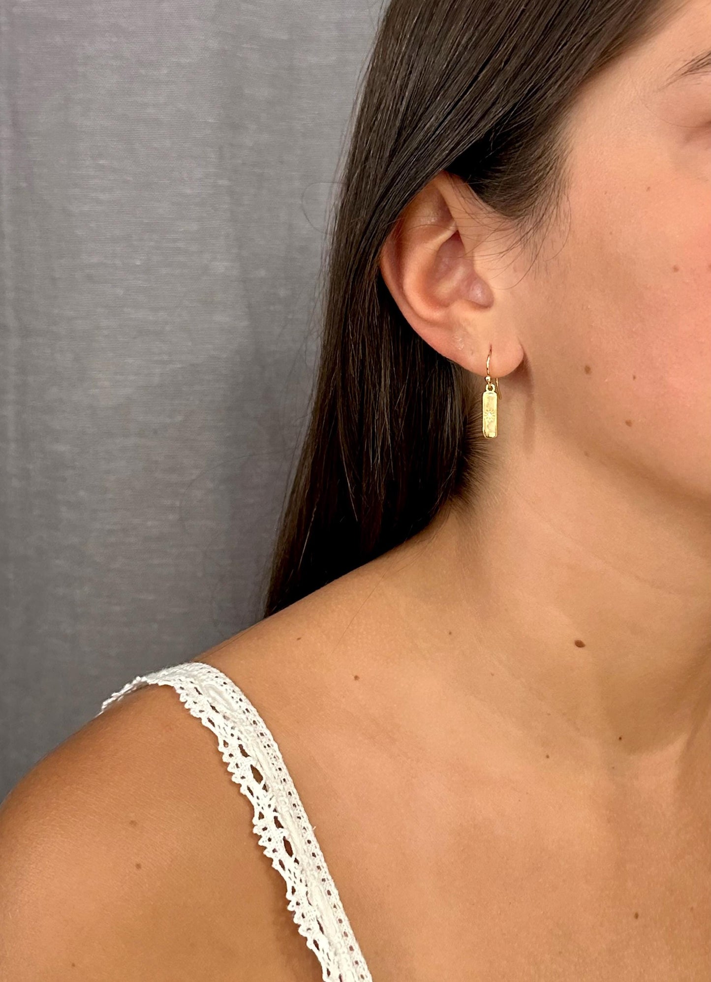 Gold Sun Earrings | CZ Sunburst Earrings | Gold Bar Earrings | Sparkly Starburst Earrings | Gold Sun Bar Earrings | Gold Filled Sun Earrings