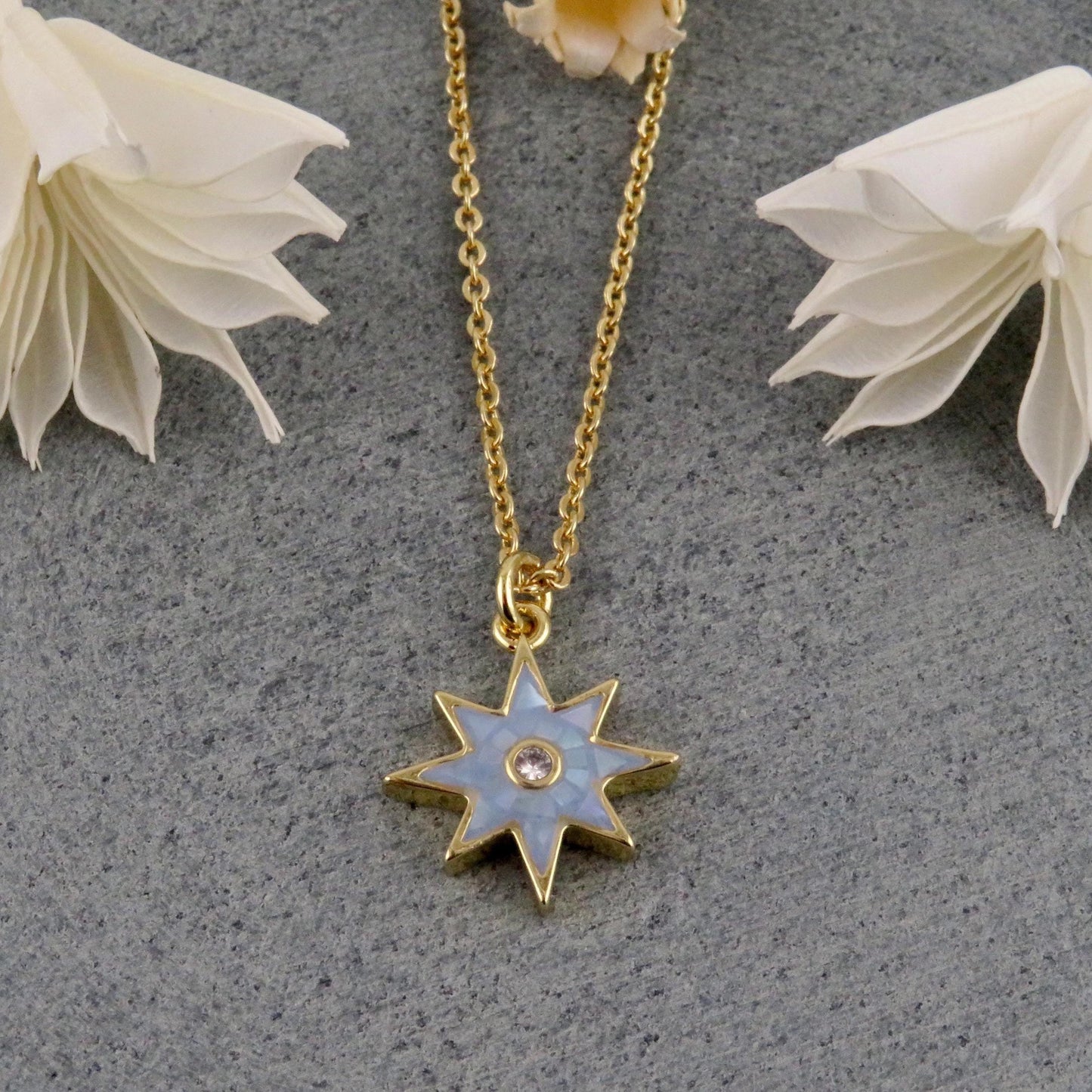 Gold Pearl Star Necklace | Mosaic Pearl Necklace | Mother of Pearl Star Necklace | Blue Star Pendant | Blue Pearl Star | Opalescent Star