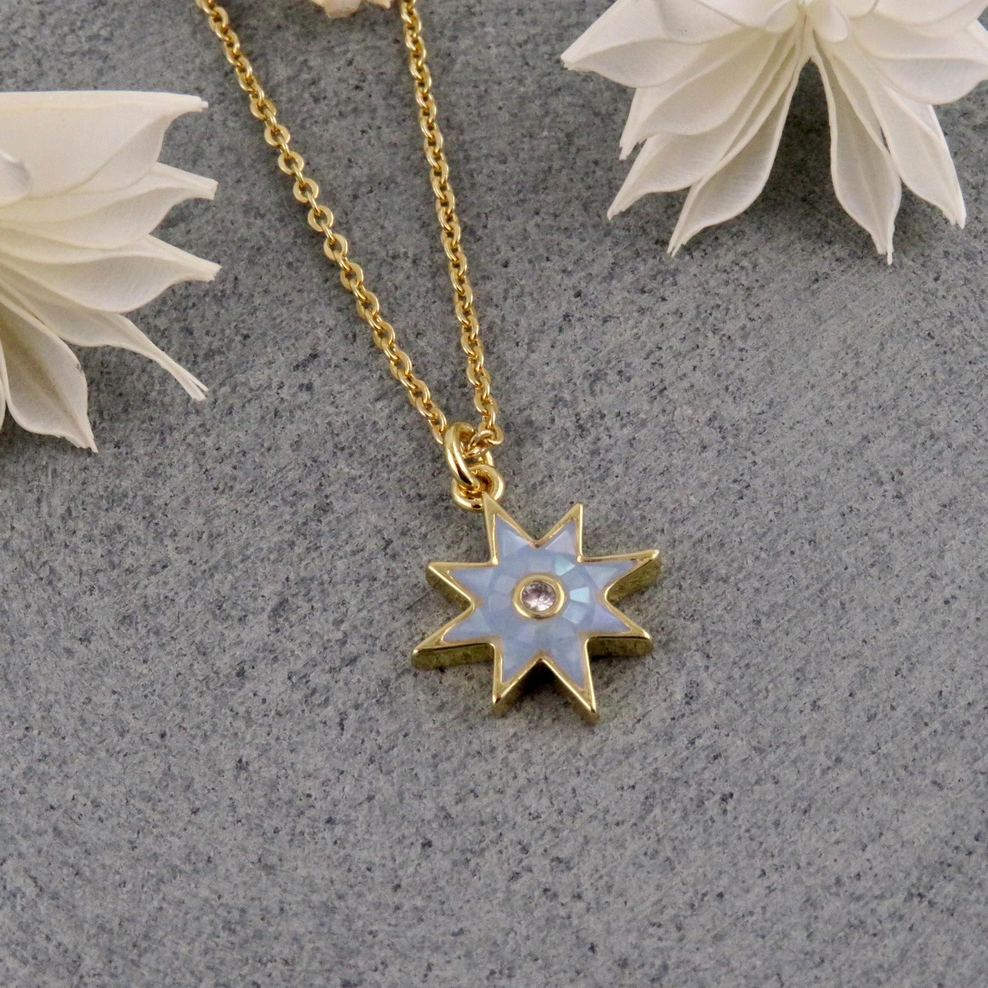 Gold Pearl Star Necklace | Mosaic Pearl Necklace | Mother of Pearl Star Necklace | Blue Star Pendant | Blue Pearl Star | Opalescent Star