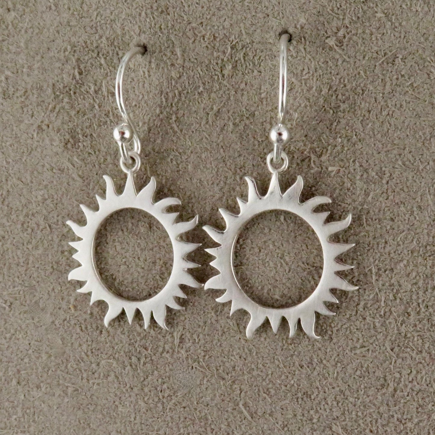 Sterling Sun Earrings | Silver Open Sun Earrings | Shining Sun Earrings | Silver Sun Earrings | Unique Sun Earrings | Brushed Silver Suns